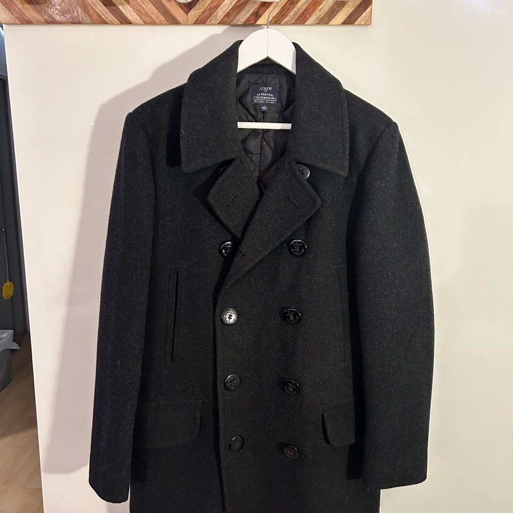 SOLD—J. Crew Men's Dark Grey Pea Coat Anchor Buttons